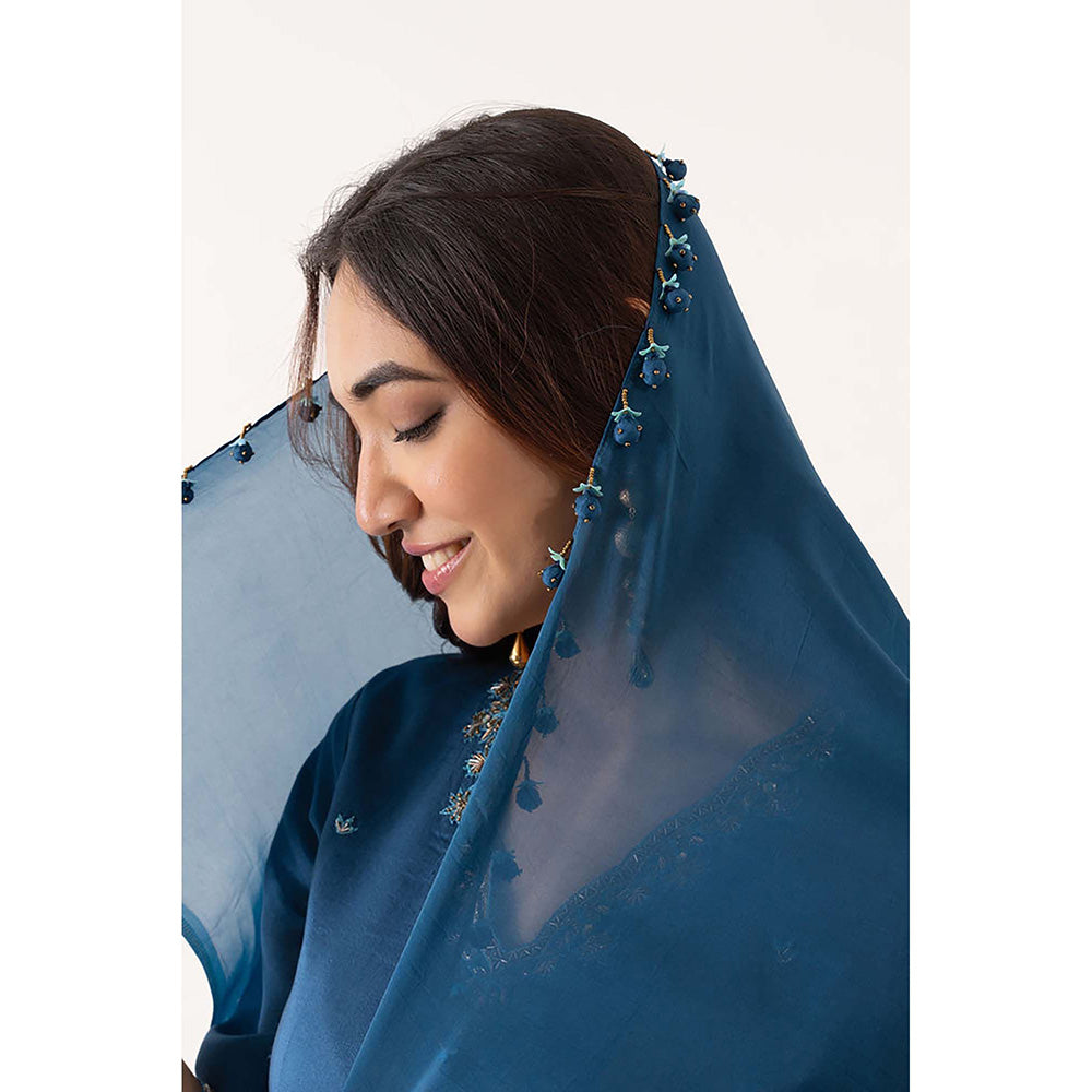EESHA GUPTA Women Blue Printed Kurta with Sharara and Dupatta (Set of 3)