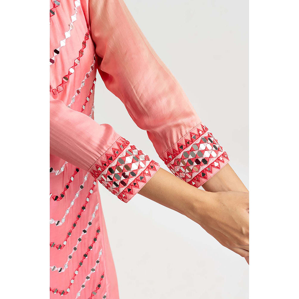 EESHA GUPTA Women Pink Embroidered Kurta with Sharara and Dupatta (Set of 3)