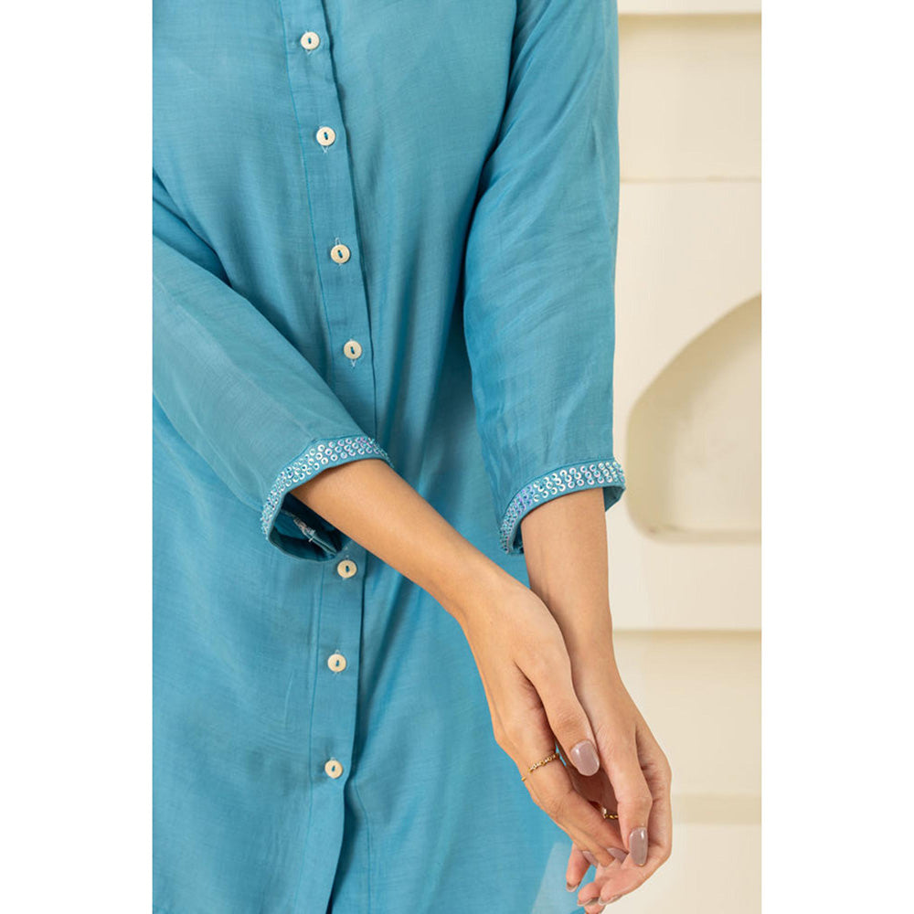 EESHA GUPTA Blue Sequin Cotton Co-Ord (Set of 2)