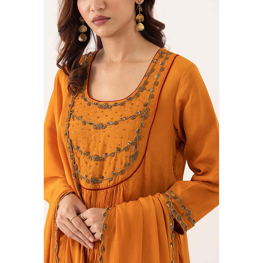 EESHA GUPTA Orange Chinnon Kurta with Palazzos & Dupatta (Set of 3)