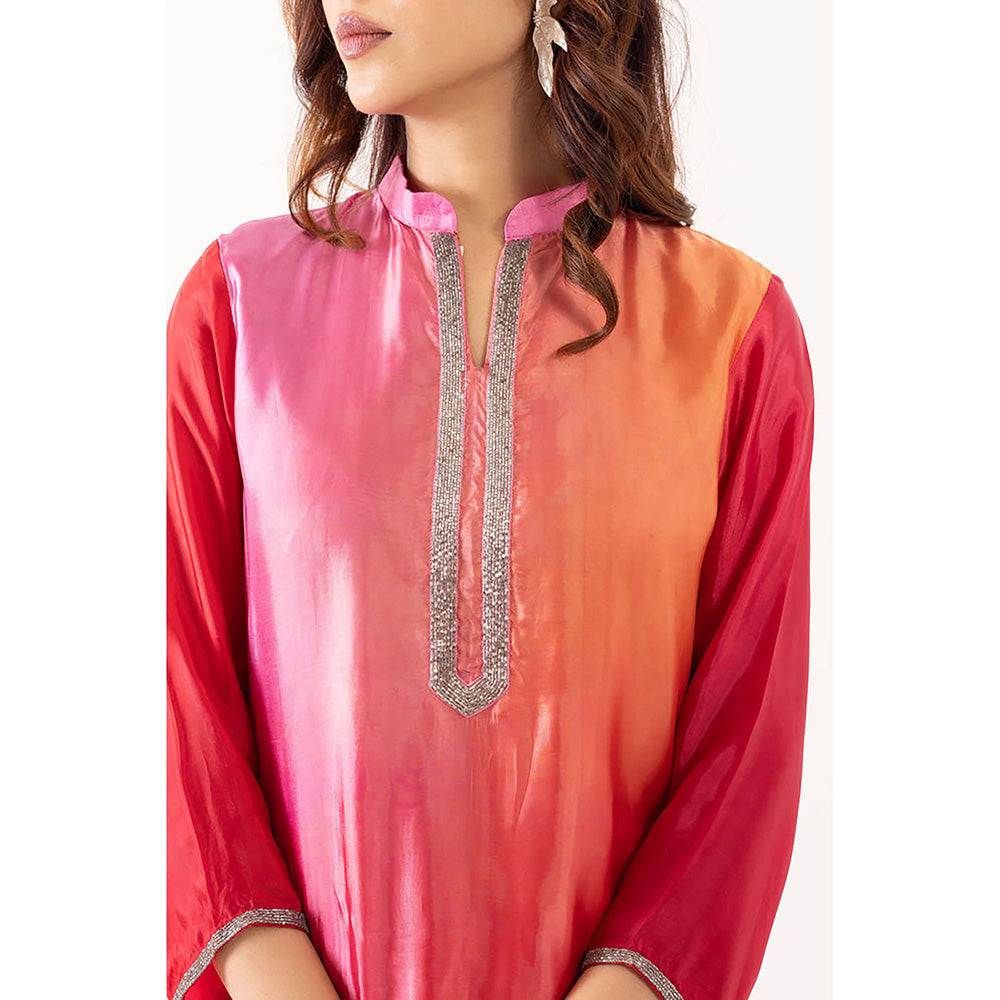 EESHA GUPTA Lotus Embroidered Shaded Kurta with Pant & Dupatta (Set of 3)