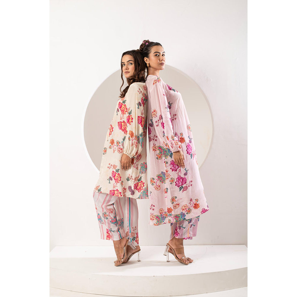 Ekavira Mogra White Floral Print Kurta and Pant (Set of 2)