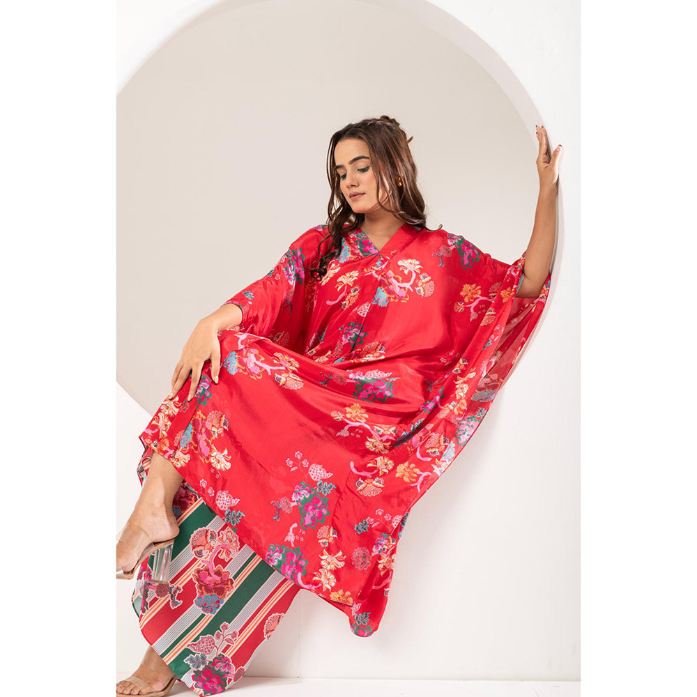 Ekavira Saavni Red Kaftan and Pant (Set of 2)