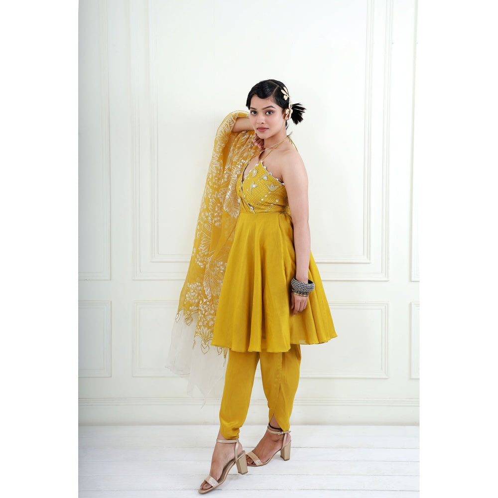 EK Soot Yellow Kurta with Crepe Dhoti and Embroidered Dupatta (Set of 3)