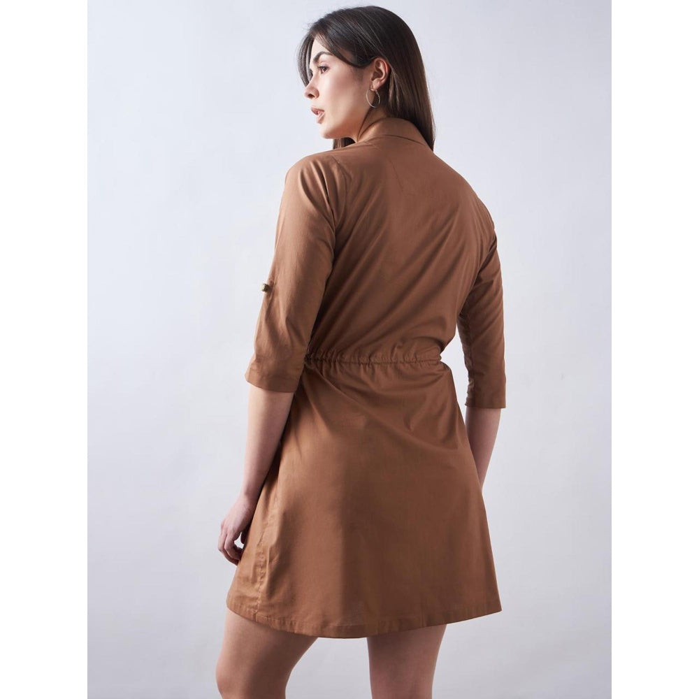 Elarra Brown Pop Cream Heart Shirt Dress