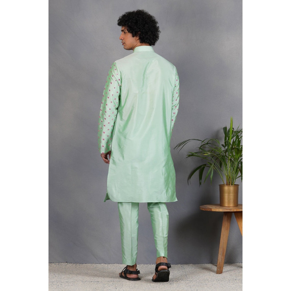 Eleven Brothers Sabz Silk & Foil Mirror Kurta Set (Set of 2)