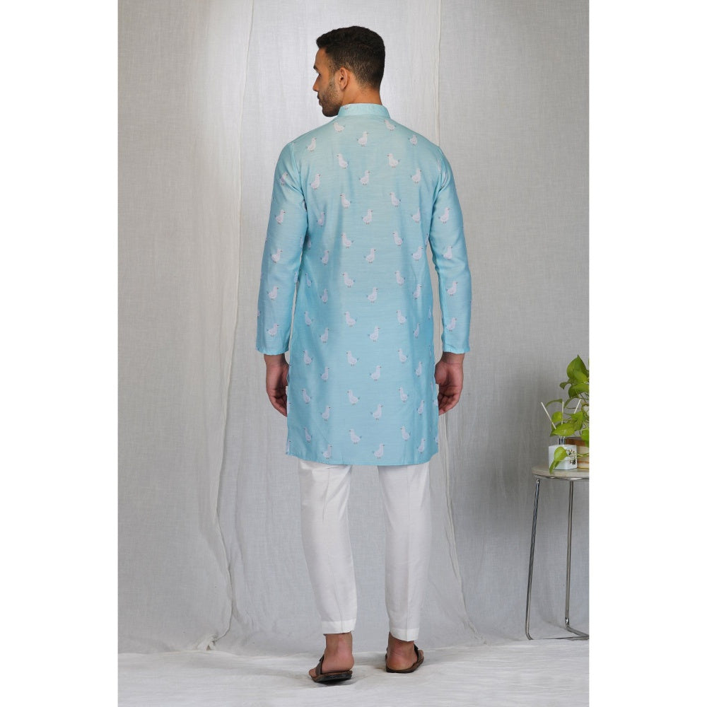 Eleven Brothers Sky White Silk Kurta Set (Set of 2)