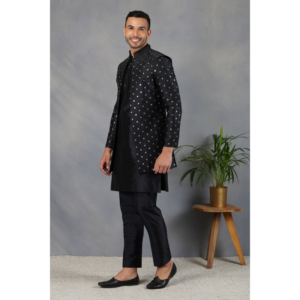 Eleven Brothers Uns Silk & Foil Mirror Nehru Jacket Set (Set of 3)