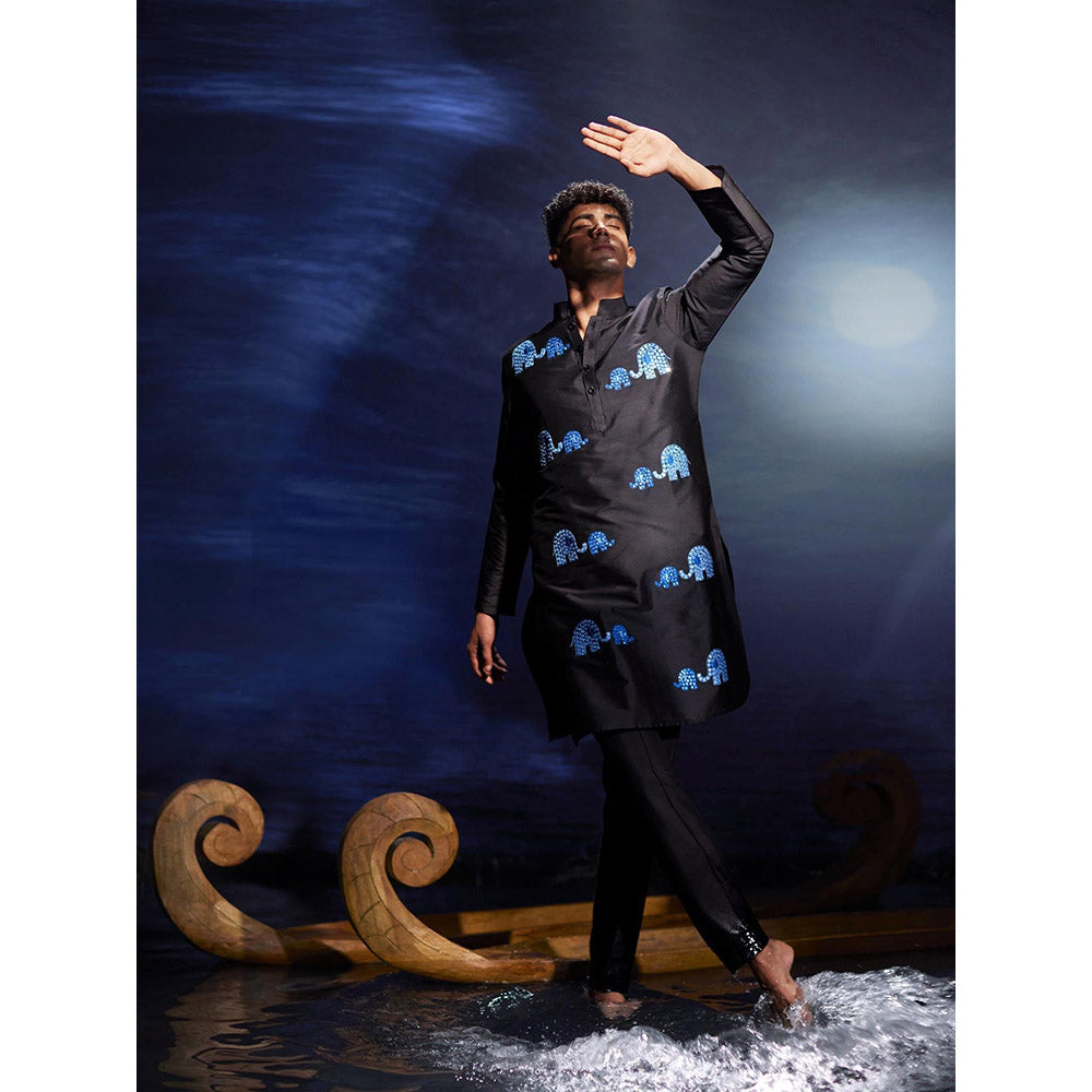 Eleven Brothers Gaja Mirror Hand Embroidery Silk Kurta with Trouser
