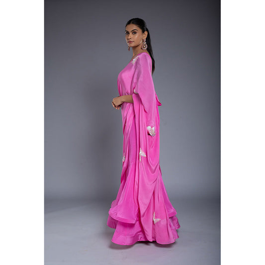 Ellemora Pink Pre-Draped Saree with Stitched Blouse
