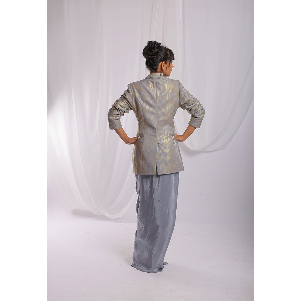 Ellemora Grey Steel Elegance Drape Ensemble Skirt with Bustier and Blazer (Set of 3)