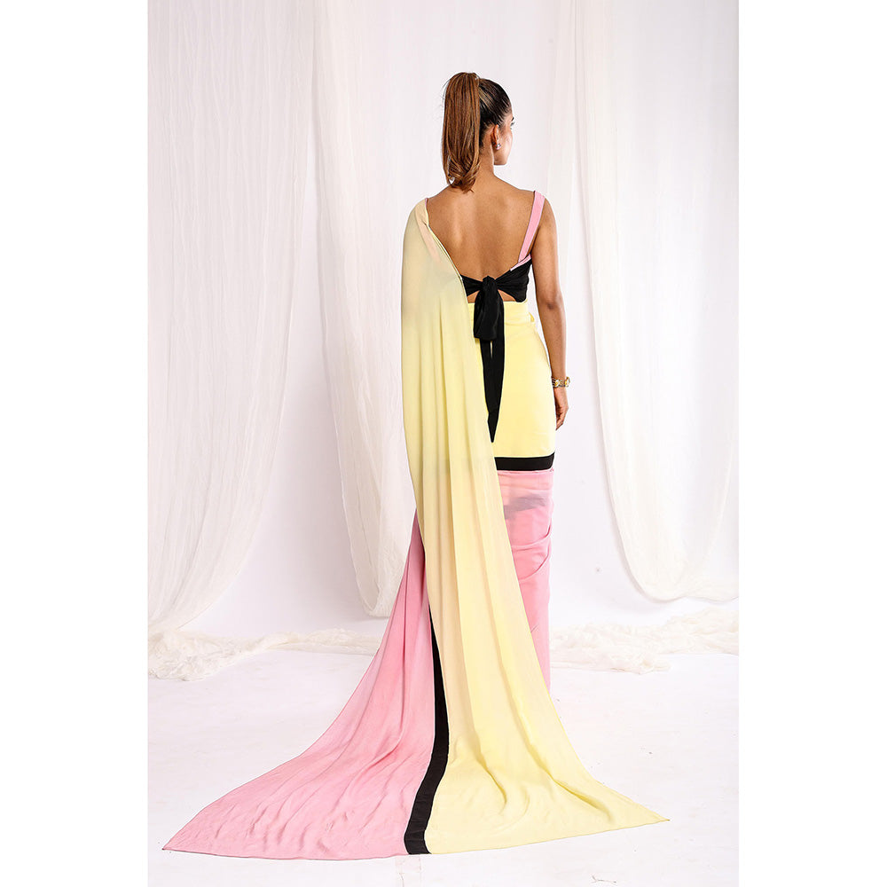 Ellemora Pink Blush & Buttercup Dawn Pre-Draped Saree with Stitched Blouse