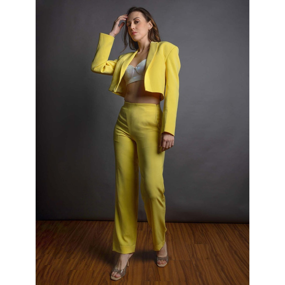EMBLAZE Yellow Viscose Pant with Bustier and Blazer