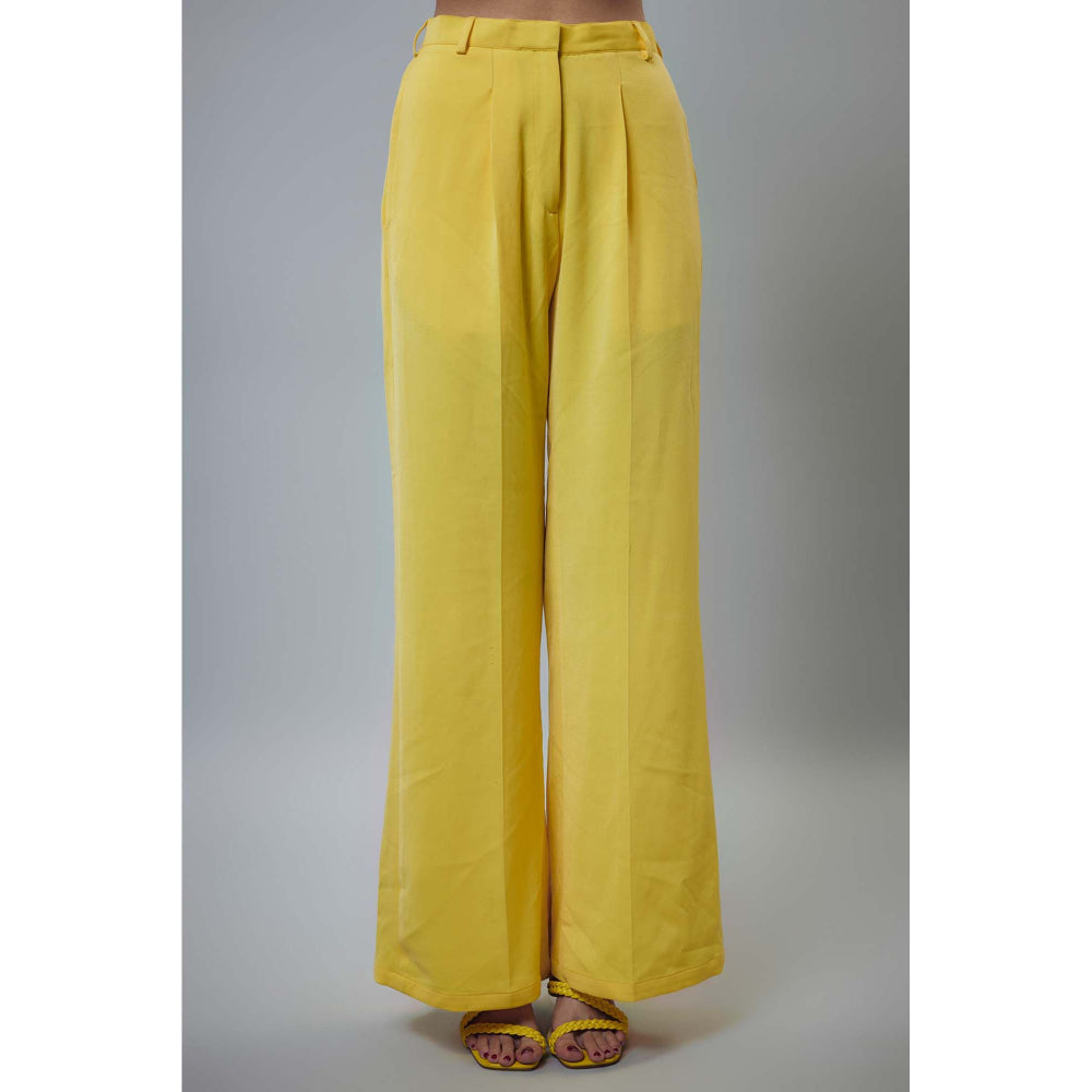 EMBLAZE Yellow Banana Crepe Embellished Blazer with Pant