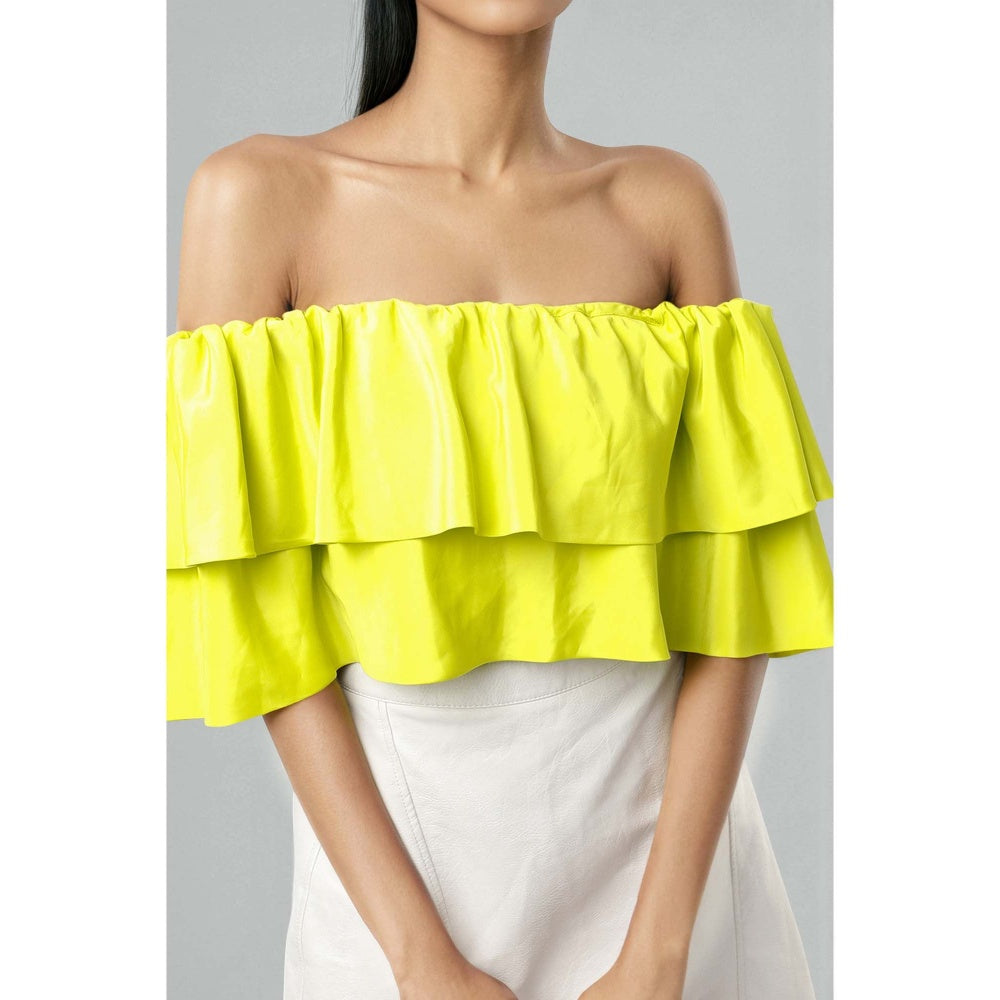 EMBLAZE Yellow Off-Shoulder Crop Top