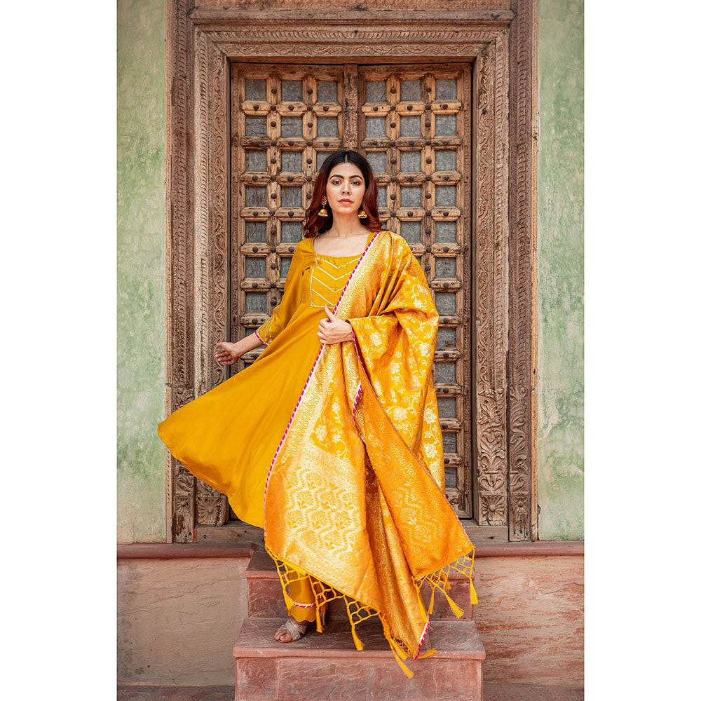 Yellow dress with banarasi shops dupatta