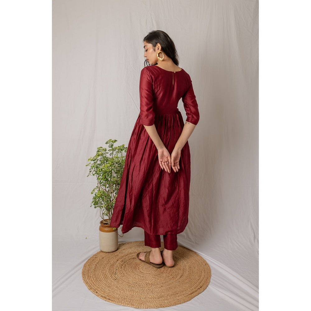 Etar Maroon Rose Anarkali Kurta