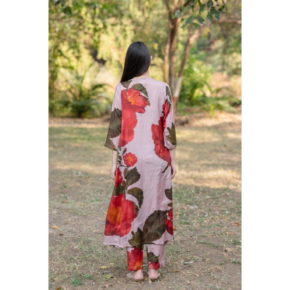 ETAR Poised Berry Printed A Line Kurta and Pant (Set of 2)