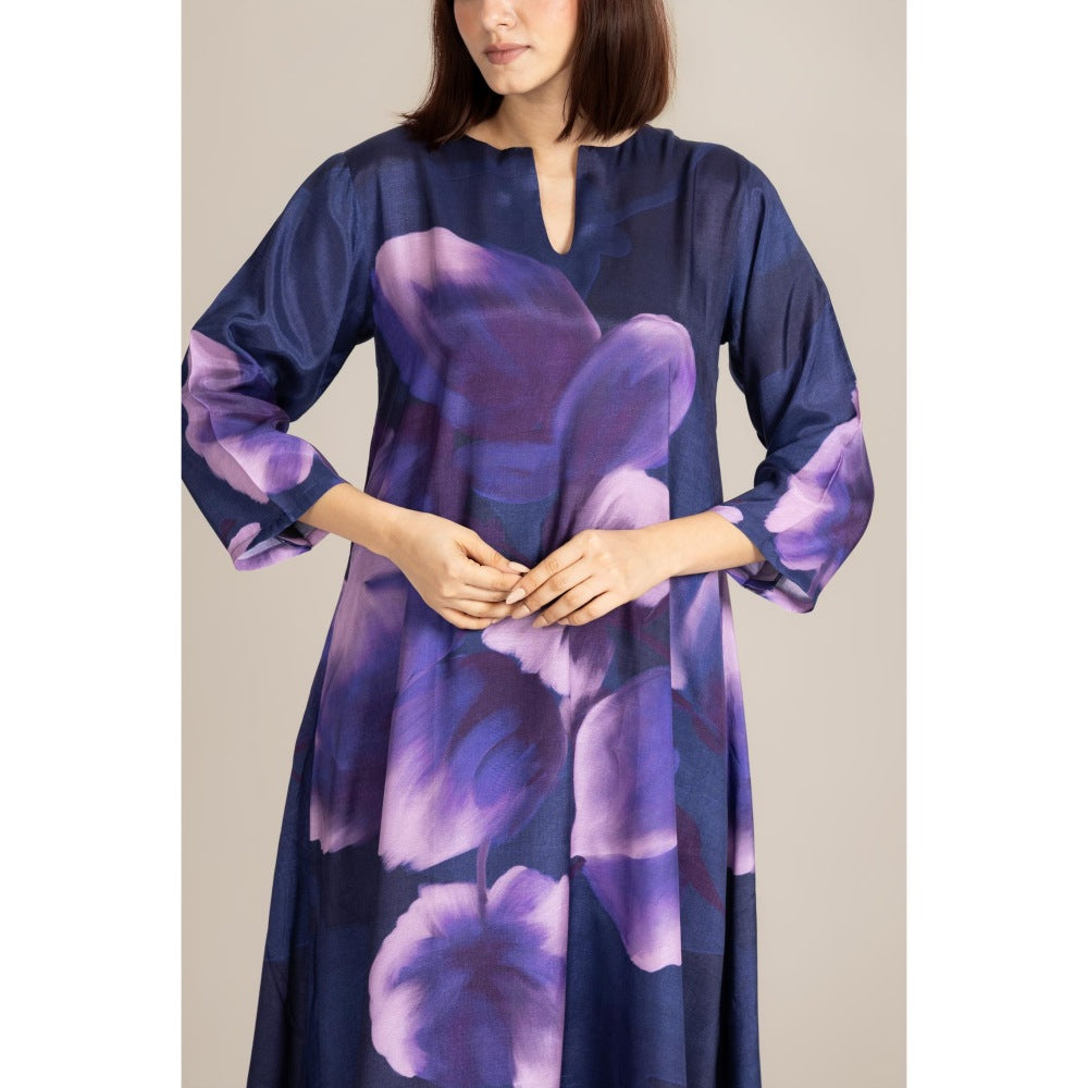 ETAR Navy Blue Coral Dusk Crane Co-Ord Set