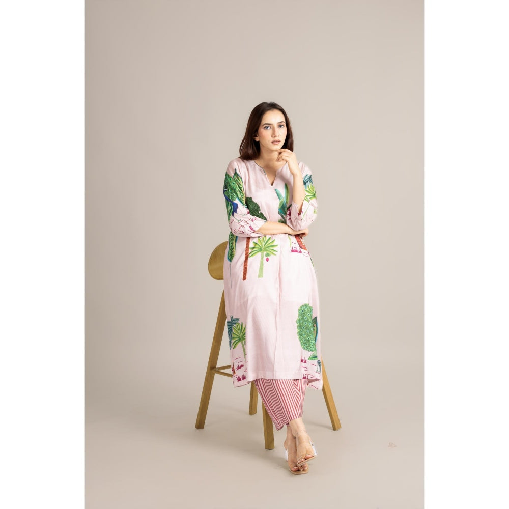 ETAR White Blush Veli Kurta with Palazzo