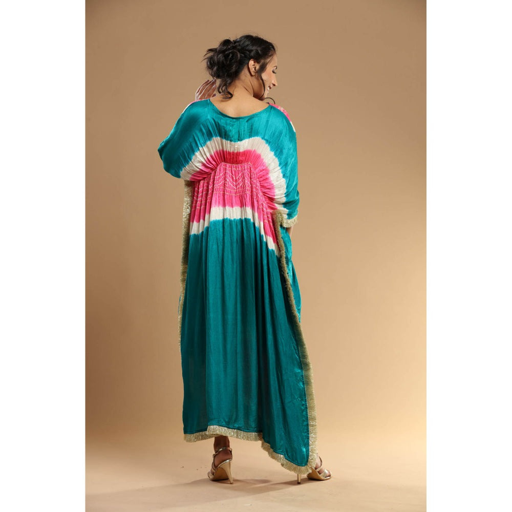 Etasha by Asha Jain Green Bandani Kaftan Dress