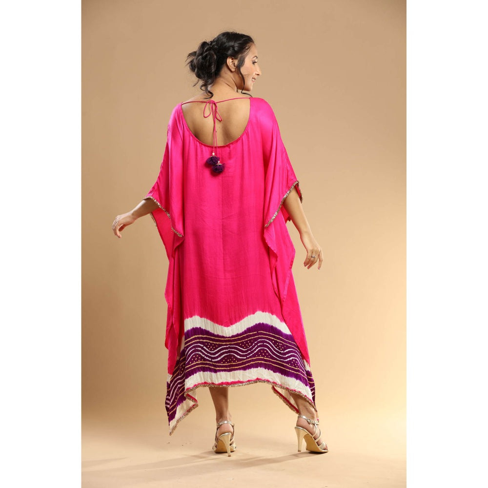 Etasha by Asha Jain Pink Bandani Kaftan Dress