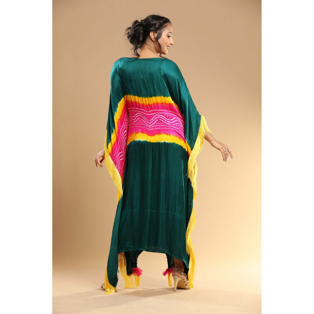 Etasha by Asha Jain Green Bandani Kaftan Dress