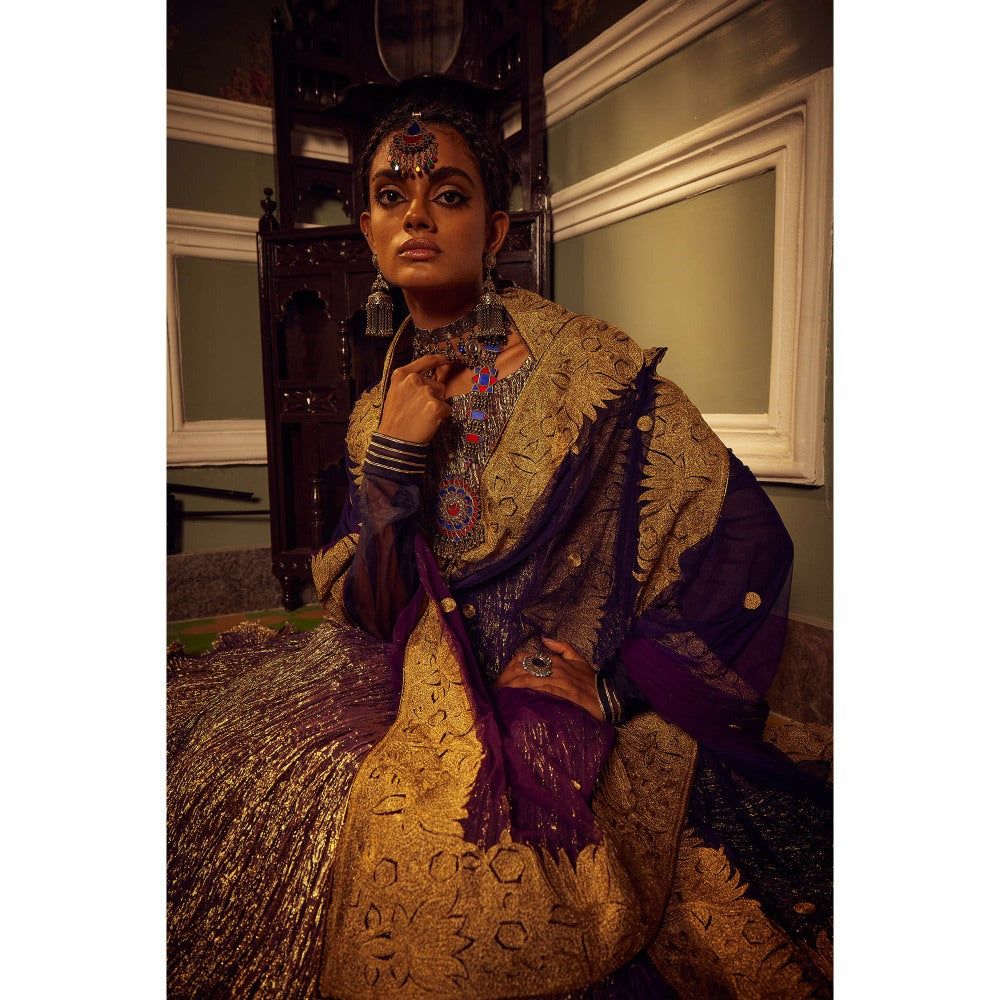 Etasha by Asha Jain The Purple Anarkali with Dupatta and Pant (Set of 3)