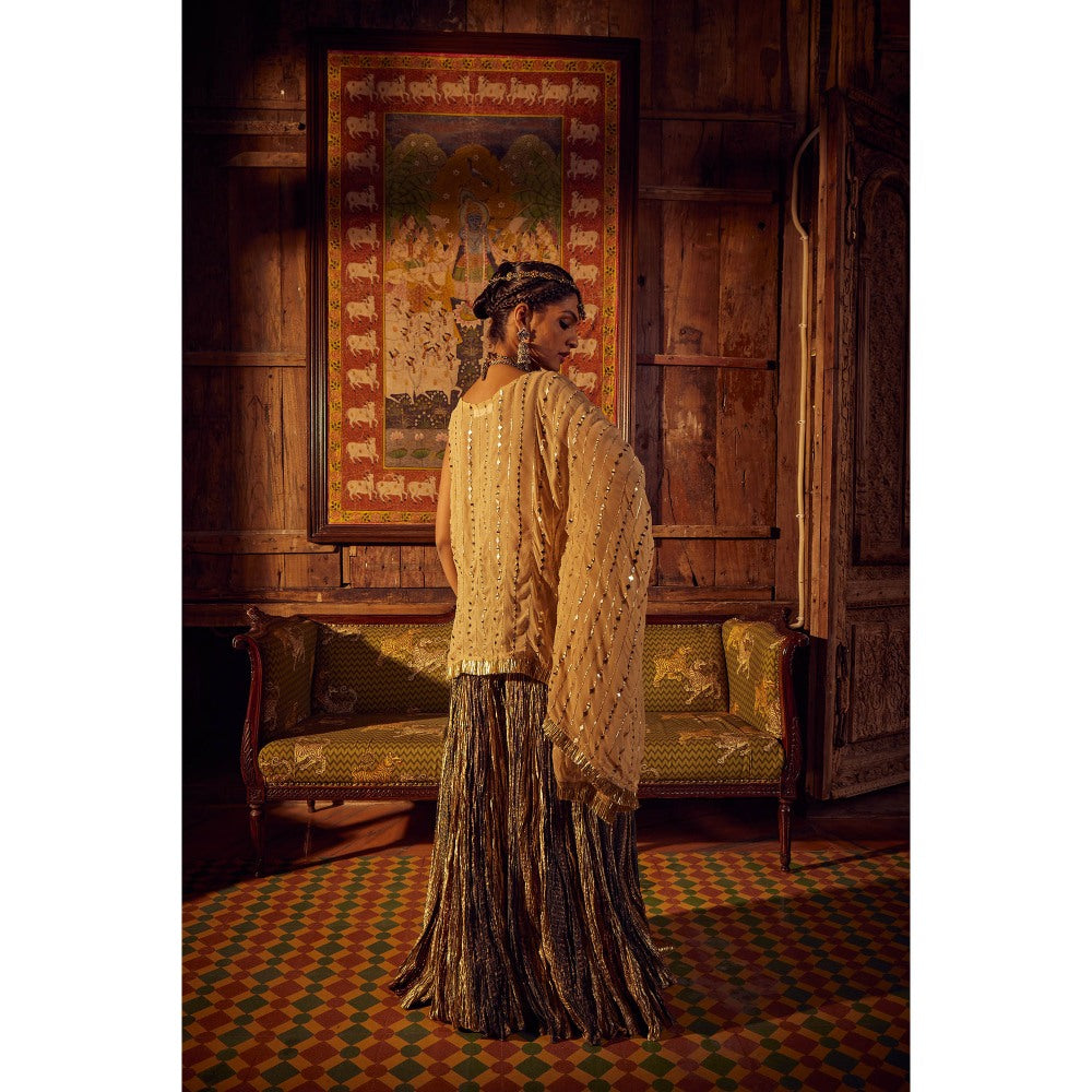 Etasha by Asha Jain Gold Flared Palazzo with Kaftan (Set of 2)