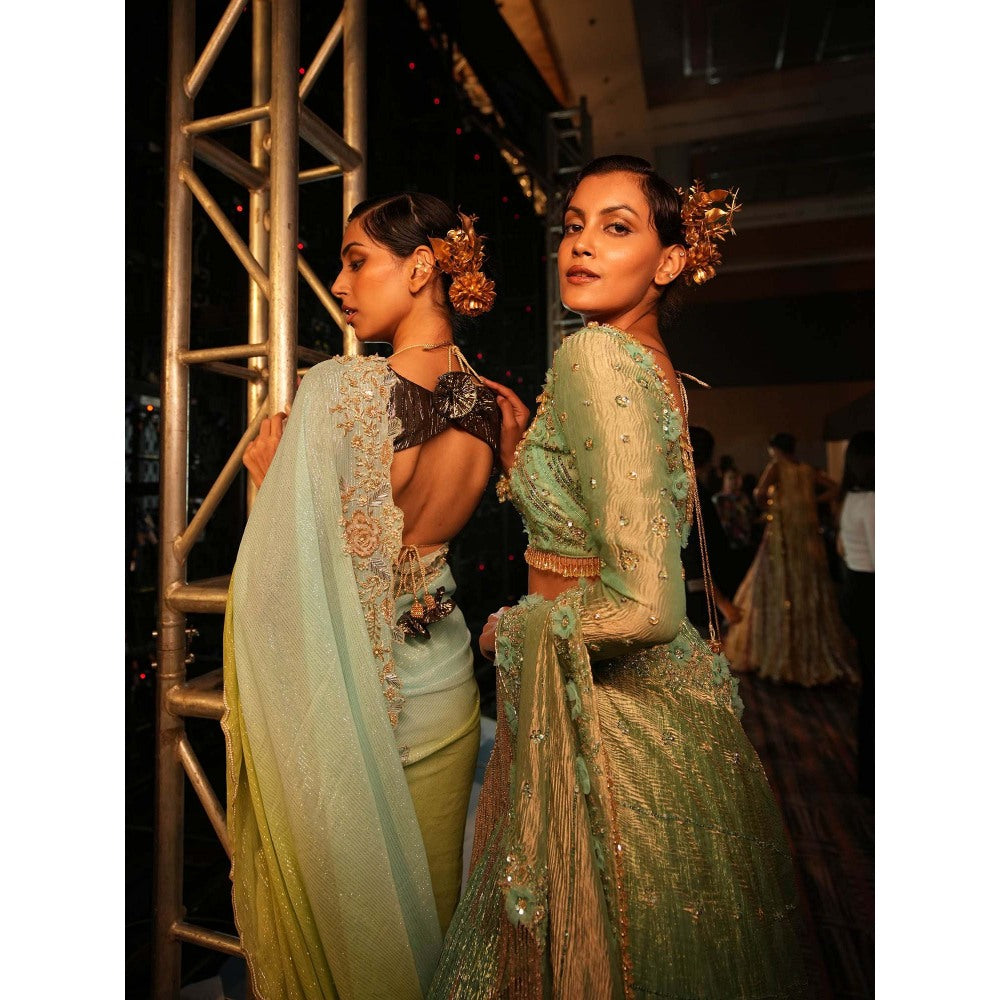 Etasha by Asha Jain Lime Green Saree with Stitched Blouse and Jacket