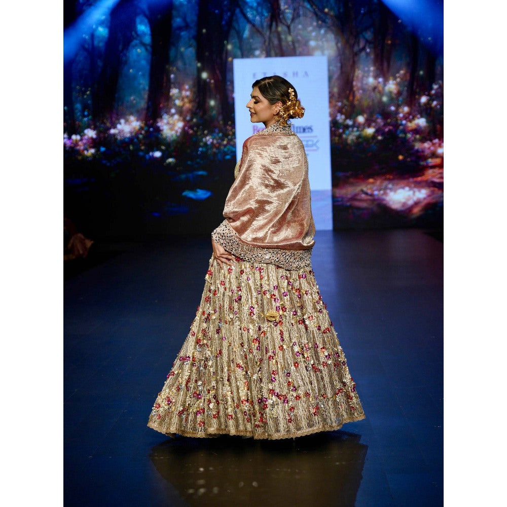 Etasha by Asha Jain Blush Pink Crochet Lehenga with Blouse and Jacket (Set of 3)