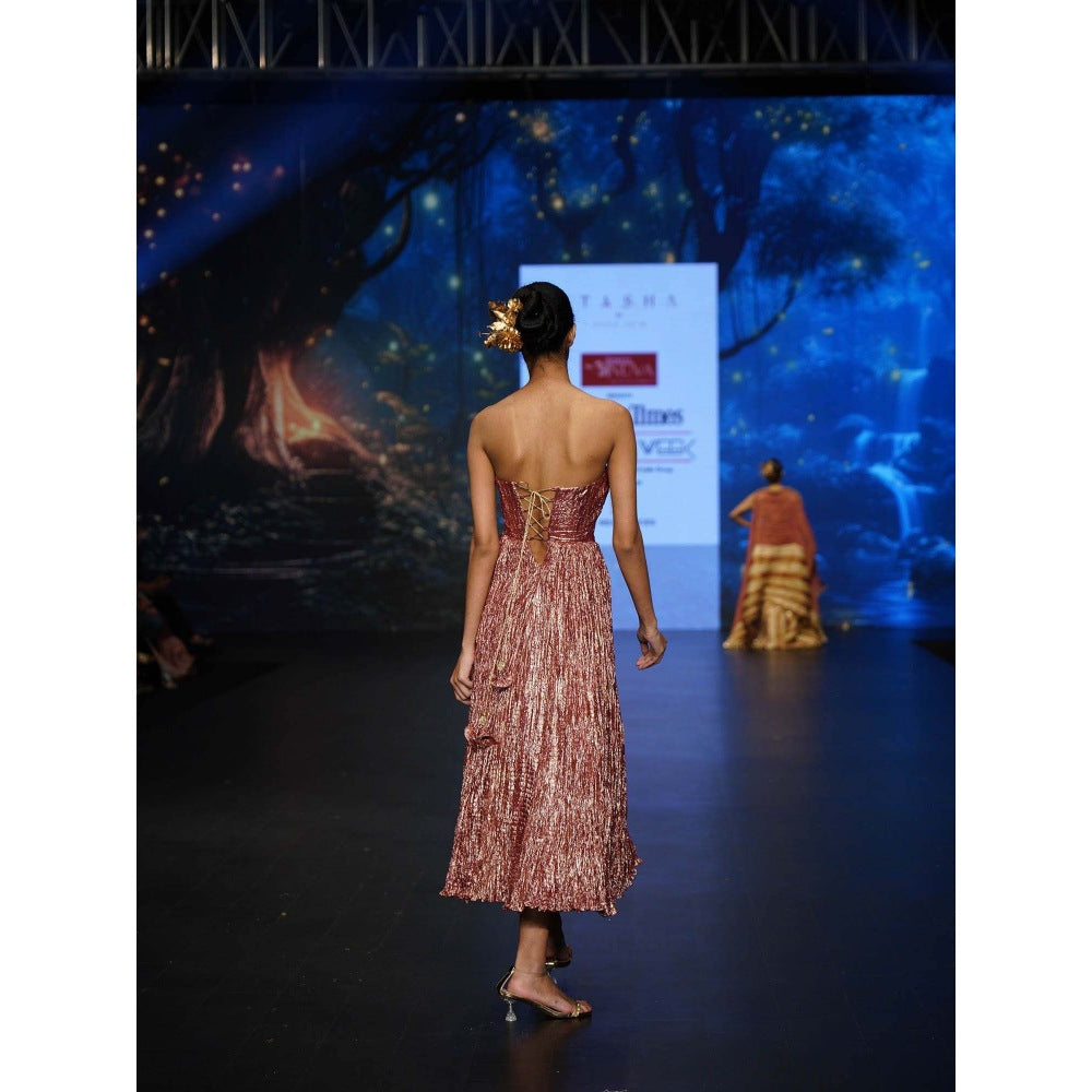 Etasha by Asha Jain Pink Textured Metallic Corset Midi Dress