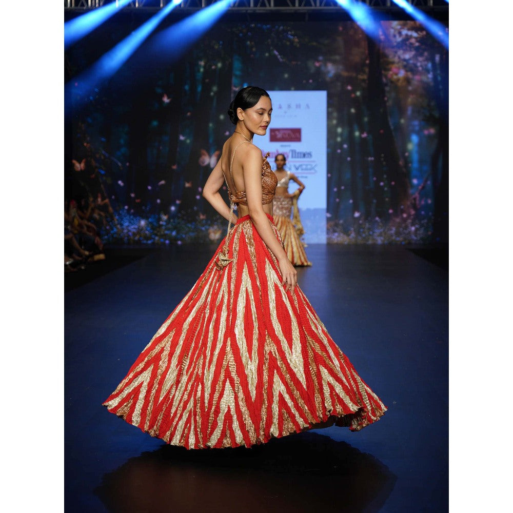 Etasha by Asha Jain Red Metallic Lehenga with Blouse (Set of 2)