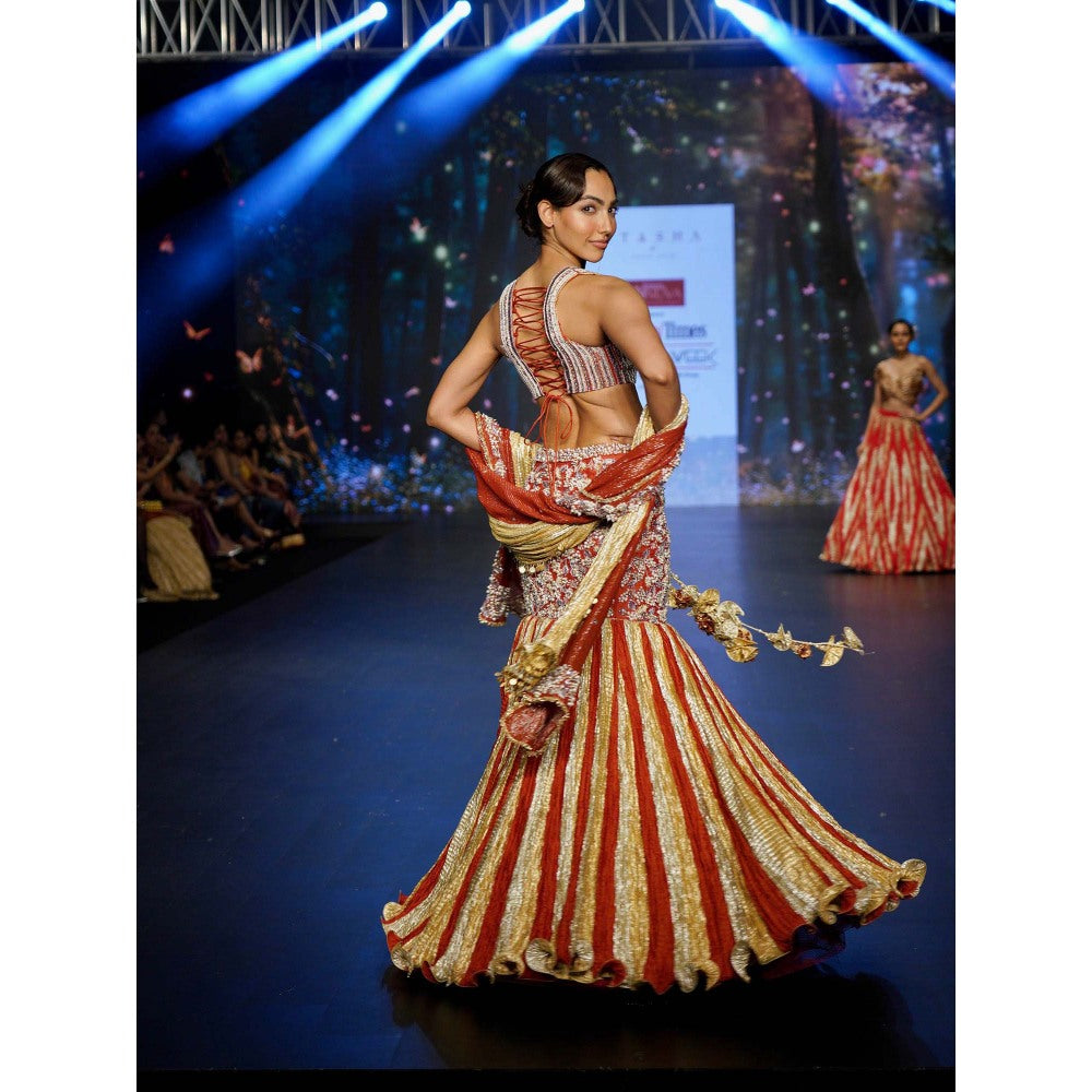 Etasha by Asha Jain Rust Classic Lehenga with Blouse and Dupatta (Set of 3)