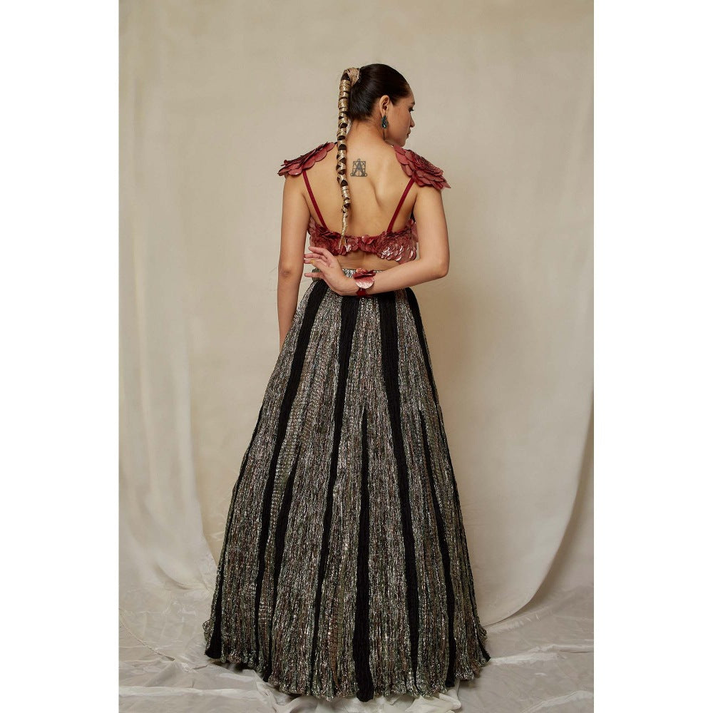 Etasha by Asha Jain Black Metallic Classic Lehenga with Blouse (Set of 2)