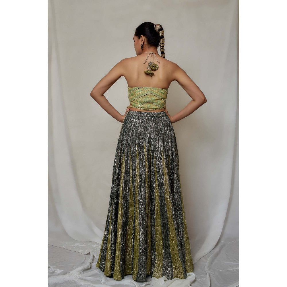 Etasha by Asha Jain Green Mirror , Dori Blouse with Dupatta and Palazzo (Set of 3)