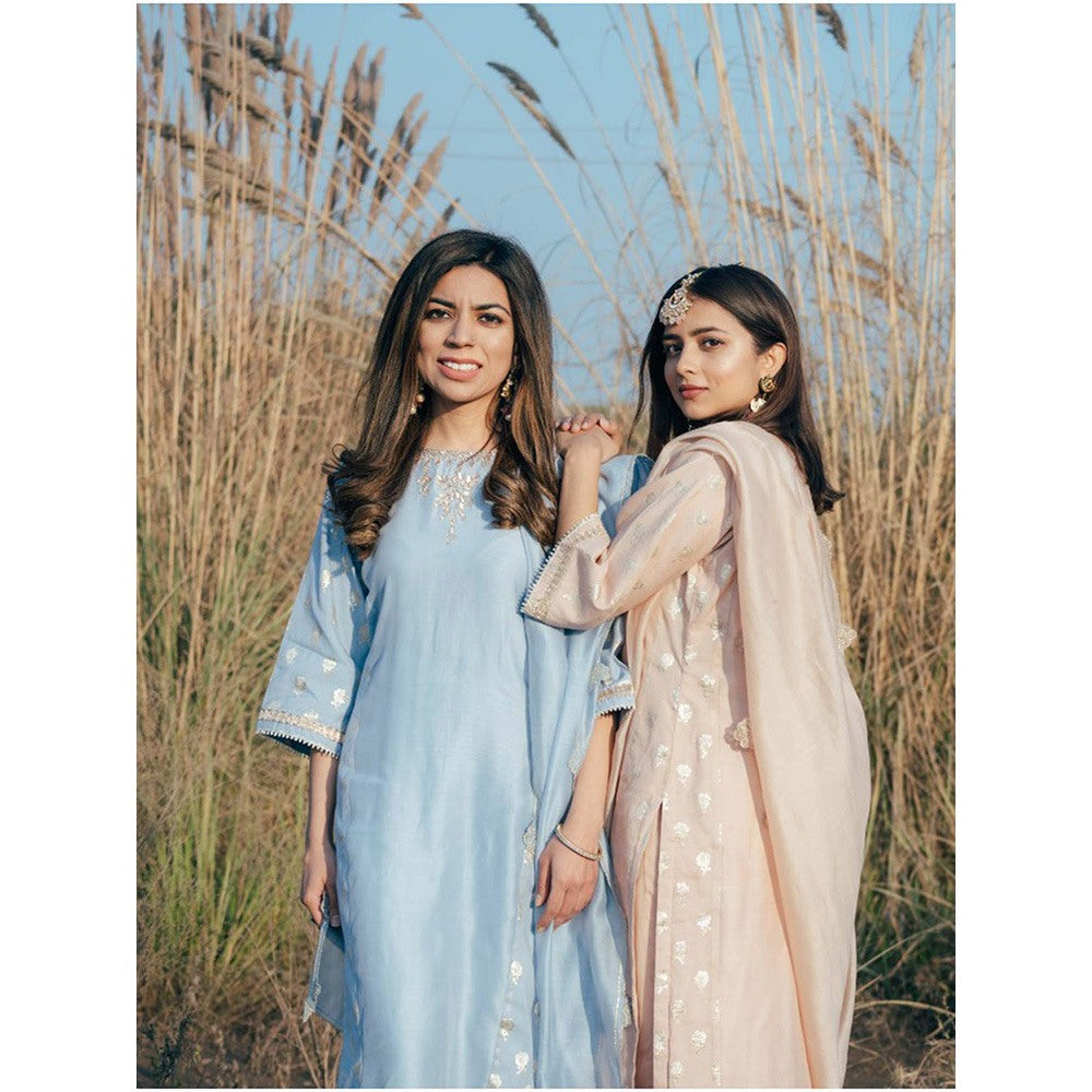 ewaz Blue Chanderi Neckpiece Embroidery Suit