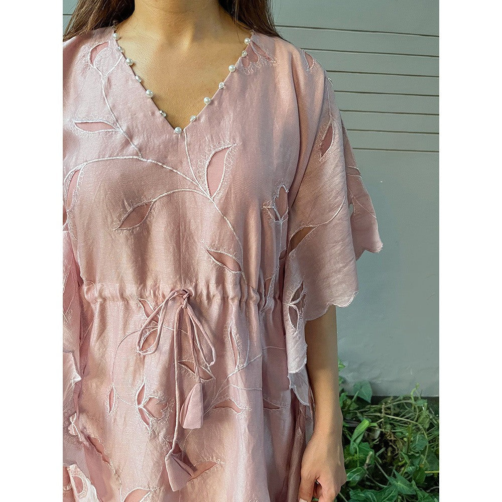 ewaz Pastel Pink Chanderi Kaftan ( Set of 2 )