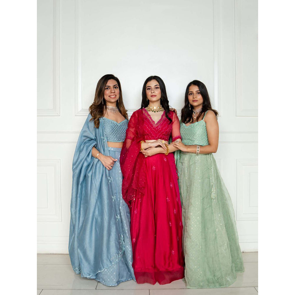 ewaz Chanderi Layer Mukaish Lehenga (Blue)