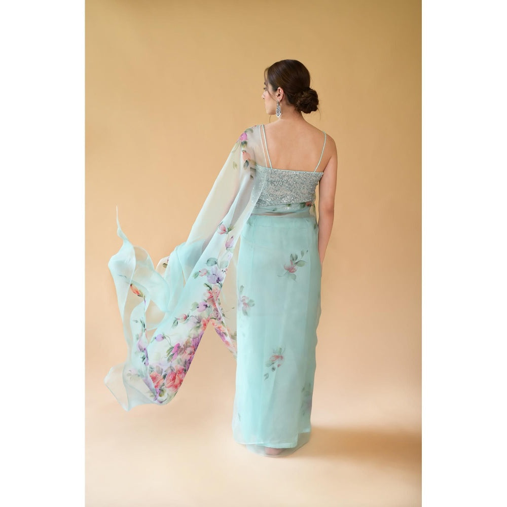 Fallon Studio by Shruti Kaushik Blue Floral Umade Saree with Unstitched Blouse
