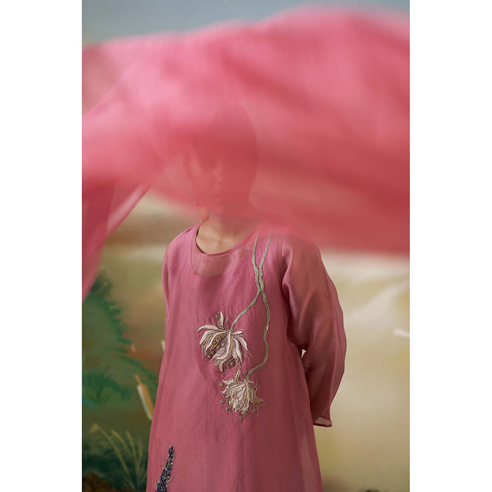 FEBo6 Tuberose Pink Kurta Pant with Slip & Dupatta (Set of 4)