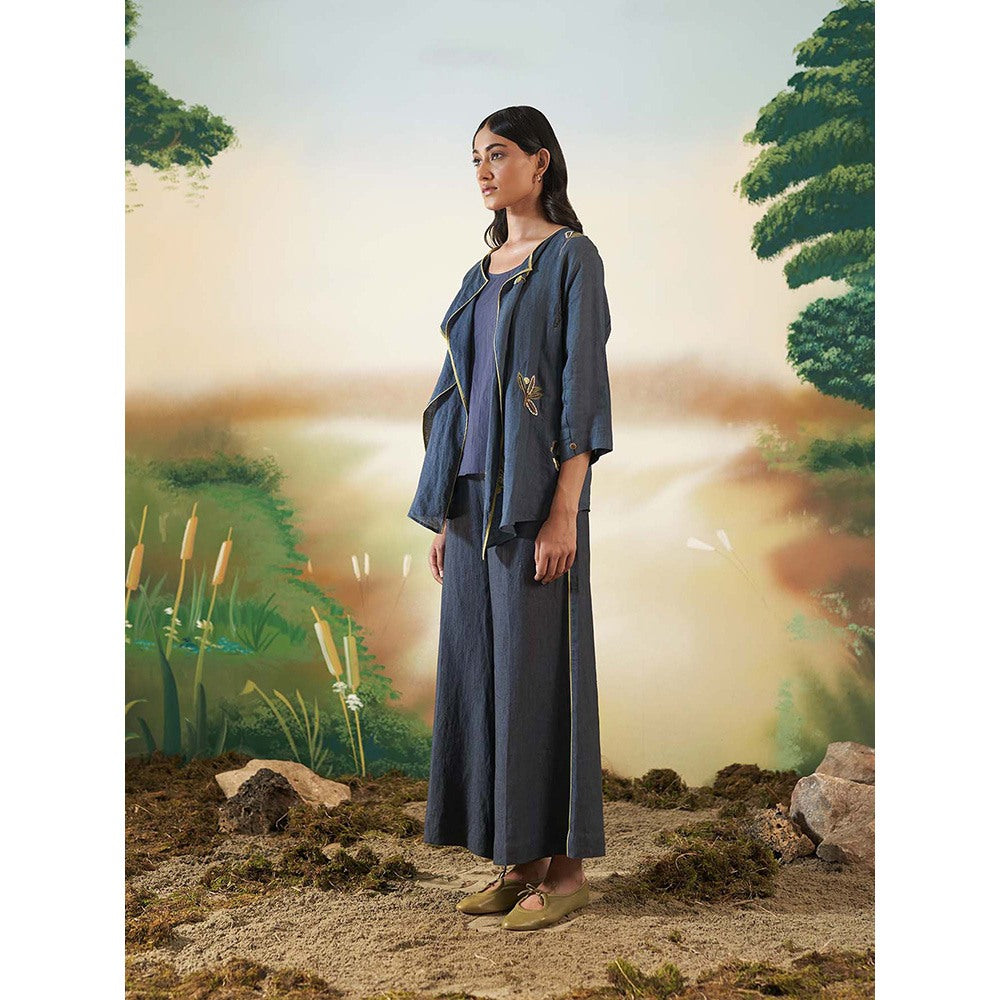FEBo6 Blue Flared Legged Navy Blue Pant