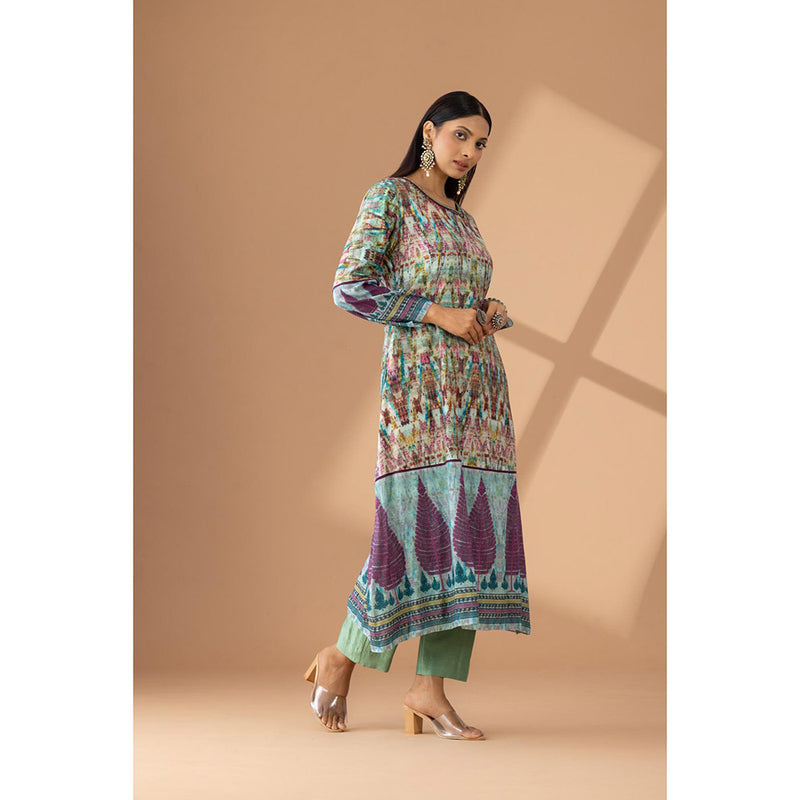 Finethreads by Hina & Nikhat Sea Green Serenity Hand-Embroidered Kurta with Dupatta (Set of 3)