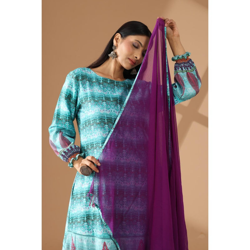 Finethreads by Hina & Nikhat Color Cascade High-Low Kurta Palazzo with Dupatta (Set of 3)