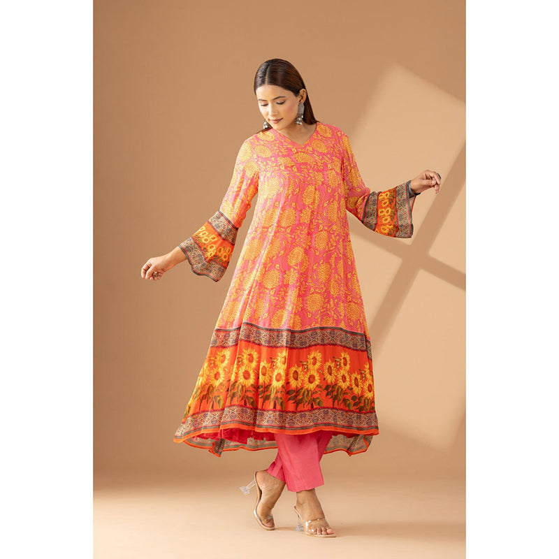 Finethreads by Hina & Nikhat Festive Bloom Floral Anarkali and Pant with Dupatta (Set of 3)