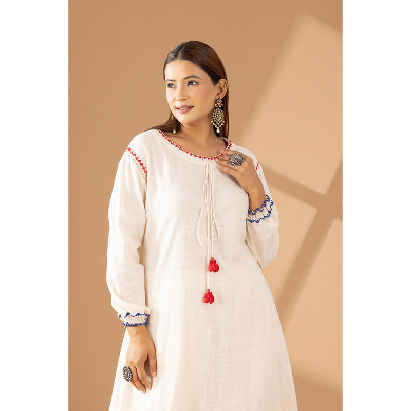 Finethreads by Hina & Nikhat Azure Grace The Embroidered Cotton Kurta with Pant (Set of 2)