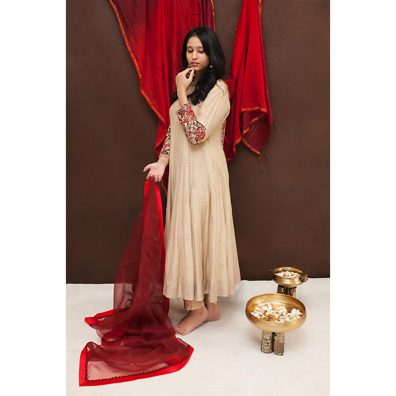 Finethreads by Hina & Nikhat Beige Gauhar Anarkali with Pant and Dupatta