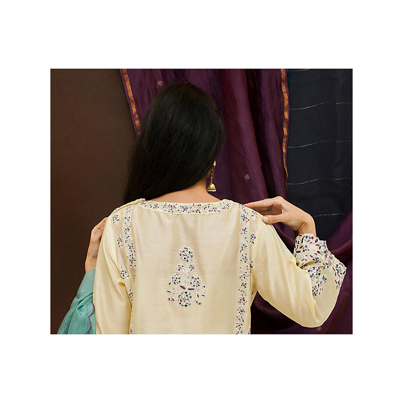 Finethreads by Hina & Nikhat Yellow Moghul Kurta with Slip, Palazzo and Dupatta