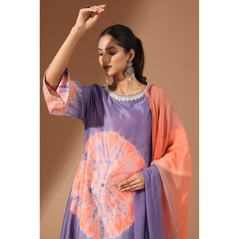 Finethreads by Hina & Nikhat Womens Tie & Dye Purple Kurta with Pant and Dupatta