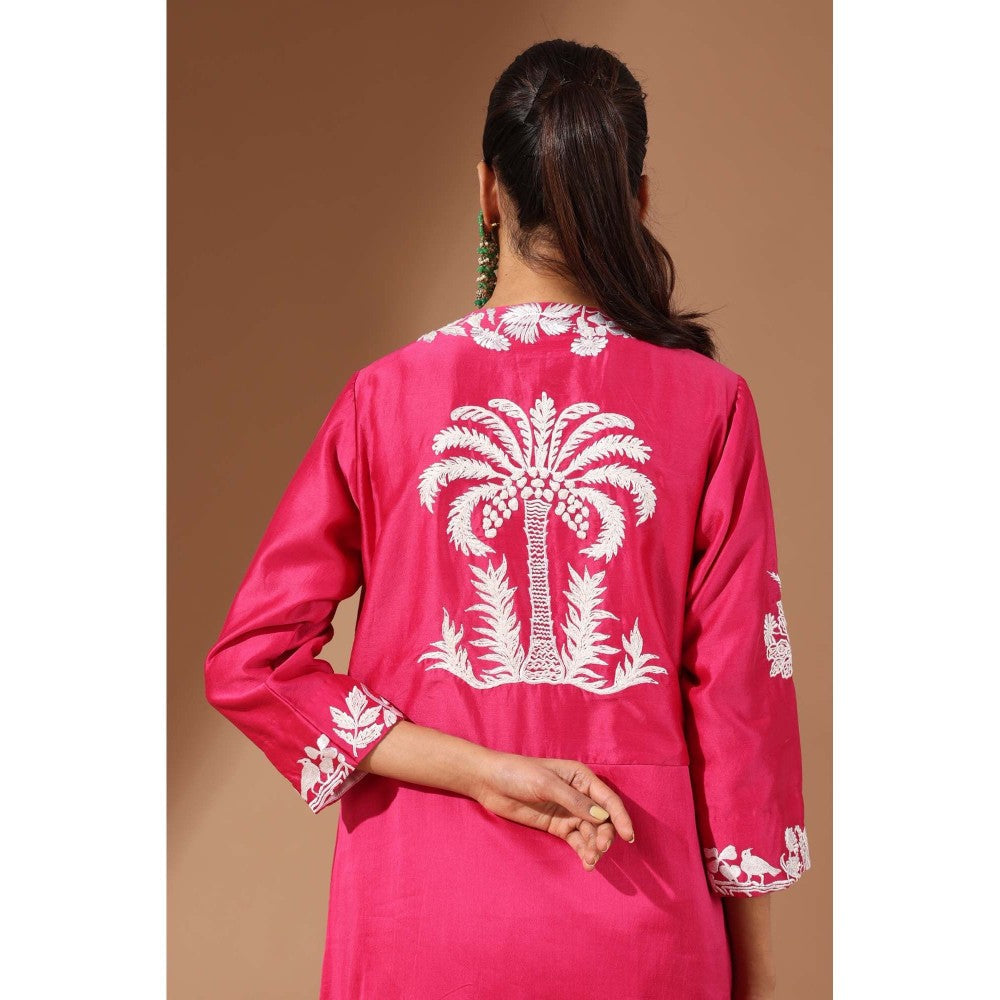 Finethreads by Hina & Nikhat Pink Floral Cascade Kurta with Pant